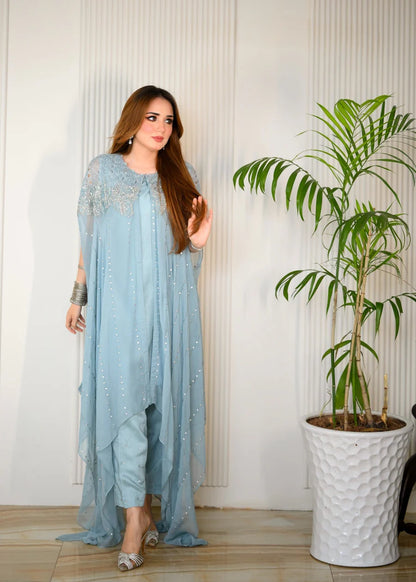Lilly Hand Embellished Chiffon Cape style womenwear - Ready to wear