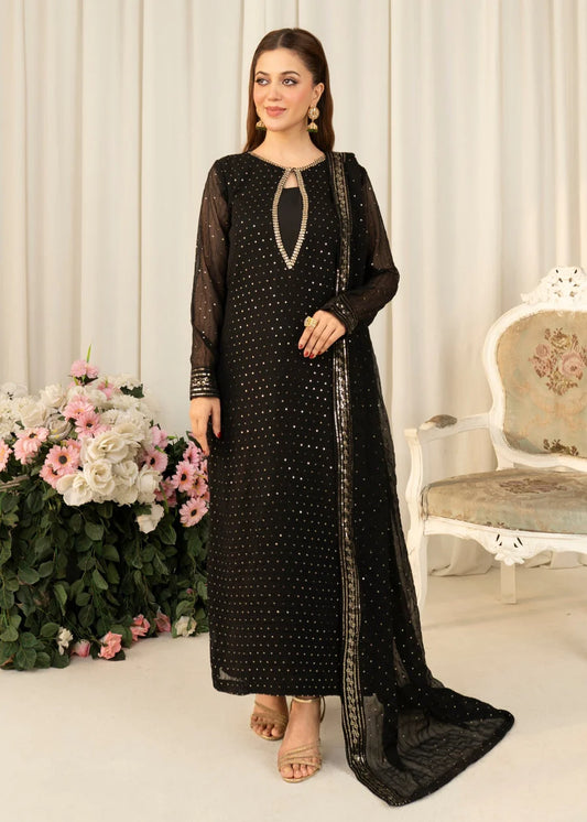 BLACK Divine Luxury Chiffon Pret embroidered sequence 3 piece traditional long short suit