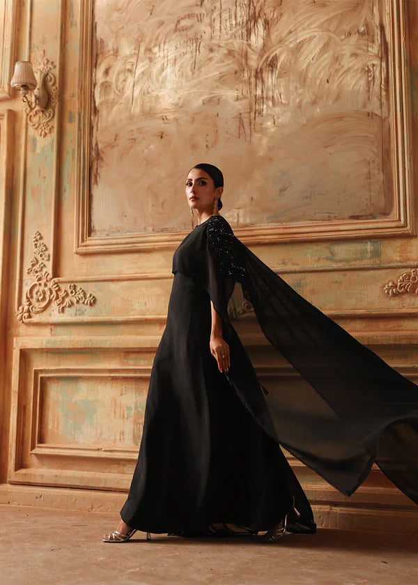 HUMA Luxury classy style Chiffon Flared Maxi with cape 2 piece ready to wear traditional embroidered asian stylish womenswear outfit