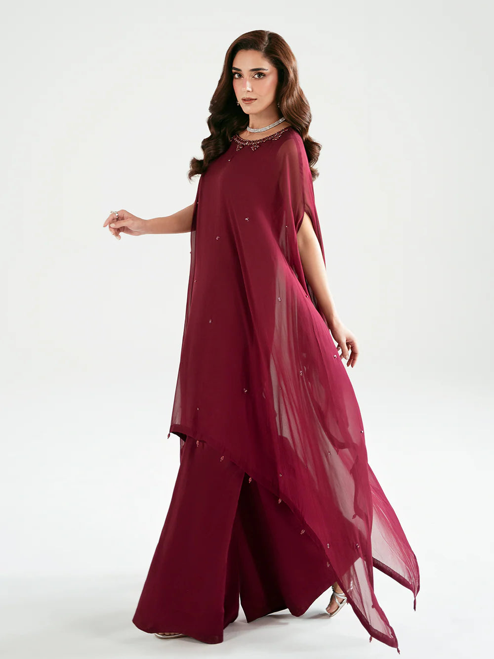 Rose Luxury classy style Cape outfit ready to wear modern embroidered asian stylish womenswear outfit