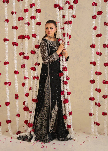 SHAHBANO Slit style chiffon (Black) (watch video)Embroidered womenswear 3 piece ready to wear suit