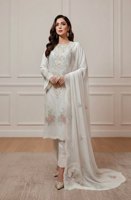 NOOR JAHAN Luxury classy Chiffon 3D Heavy work 3 piece ready to wear traditional embroidered asian stylish womenswear outfit - (Watch video)