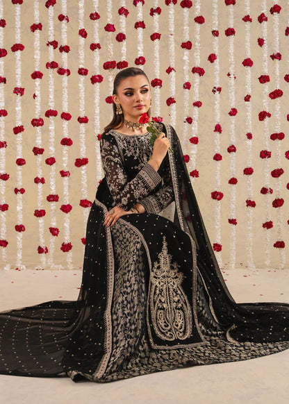 SHAHBANO Slit style chiffon (Black) (watch video)Embroidered womenswear 3 piece ready to wear suit