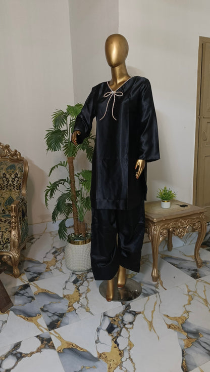 Kalpana 3 piece ready to wear Farshi shalwar silk outfit with Ruffle Duppatta women wear