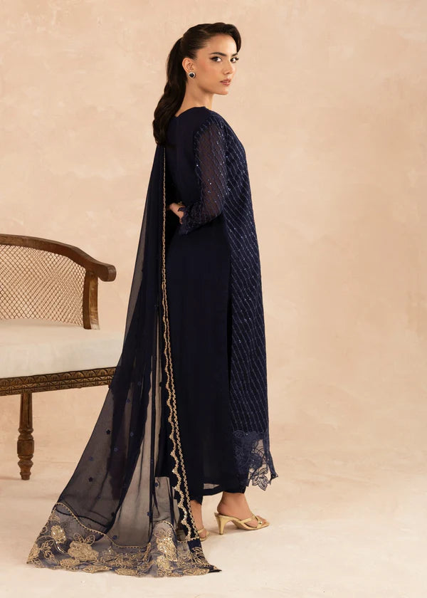 MYRA luxury NAVY Blue chiffon Embroidered womenswear 3 piece ready to wear suit (Watch video)