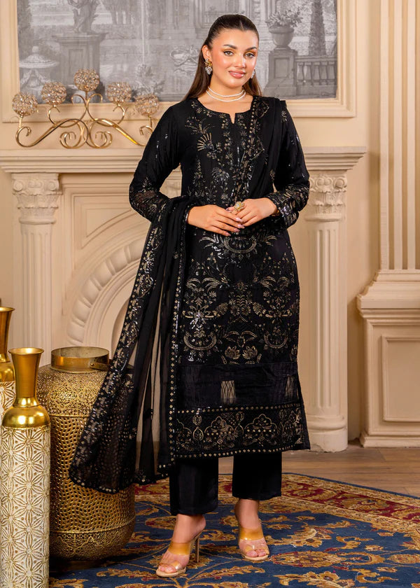 IQRA Luxury classy Black Chiffon 3 piece ready to wear traditional embroidered asian stylish womenswear outfit