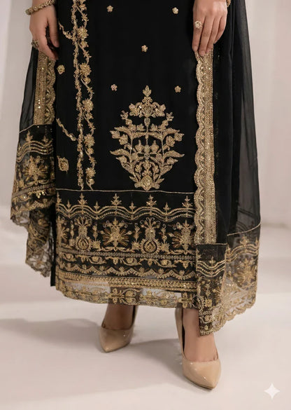 Laiba BLACK Luxury classy Chiffon 3 piece ready to wear traditional embroidered asian stylish womenswear outfit