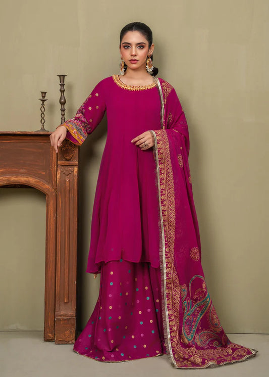 SINGHAR  luxury chiffon Embroidered womenswear 3 piece ready to wear Sharara suit (Watch video)