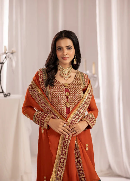 SAHILA Luxury classy style Chiffon 3 piece ready to wear traditional embroidered asian suit stylish womenswear outfit