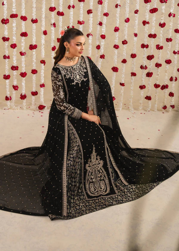 SHAHBANO Slit style chiffon (Black) (watch video)Embroidered womenswear 3 piece ready to wear suit