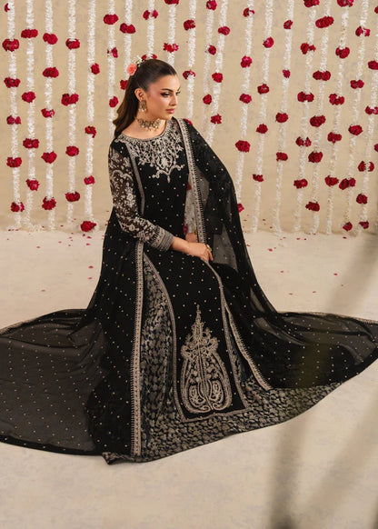 SHAHBANO Slit style chiffon (Black) (watch video)Embroidered womenswear 3 piece ready to wear suit