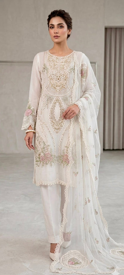 NOOR JAHAN Luxury classy Chiffon 3D Heavy work 3 piece ready to wear traditional embroidered asian stylish womenswear outfit - (Watch video)
