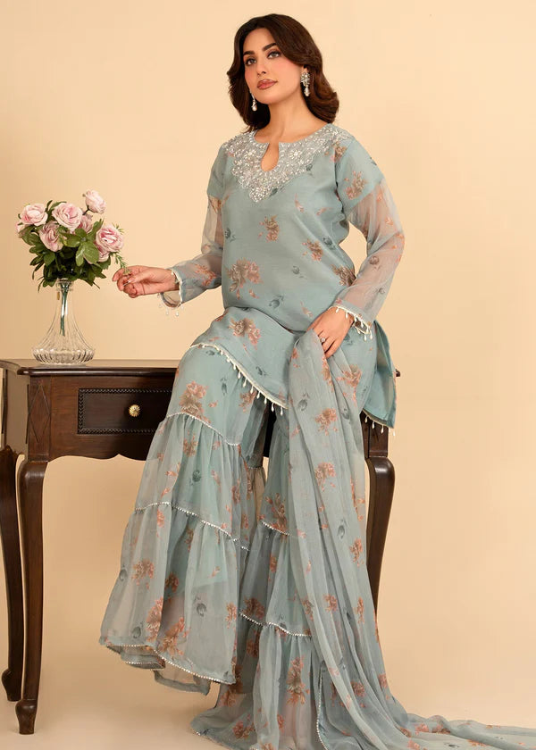 RANI luxury chiffon Embroidered Flared Gharara womenswear 3 piece ready to wear suit