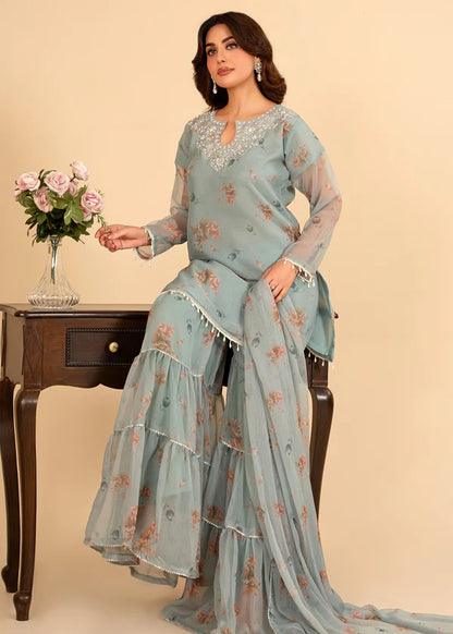 RANI luxury chiffon Embroidered Flared Gharara womenswear 3 piece ready to wear suit