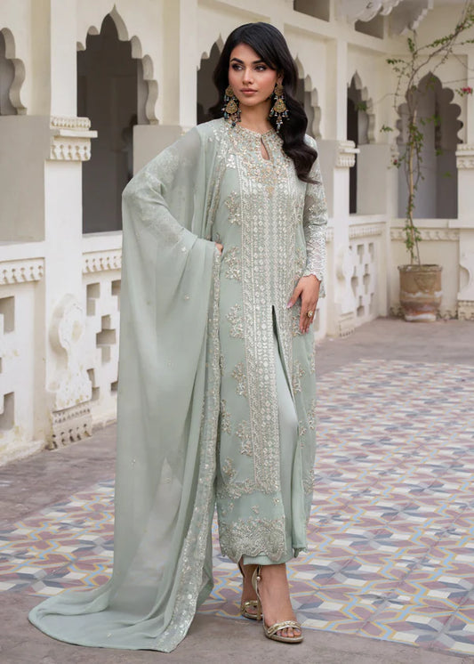 ZAHRA Luxury classy Slit style Chiffon 3 piece ready to wear traditional embroidered asian suit stylish womenswear outfit (Watch video) SHIRT LENGTH 47”-48”