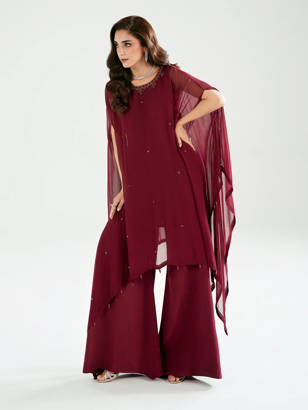 Rose Luxury classy style Cape outfit ready to wear modern embroidered asian stylish womenswear outfit