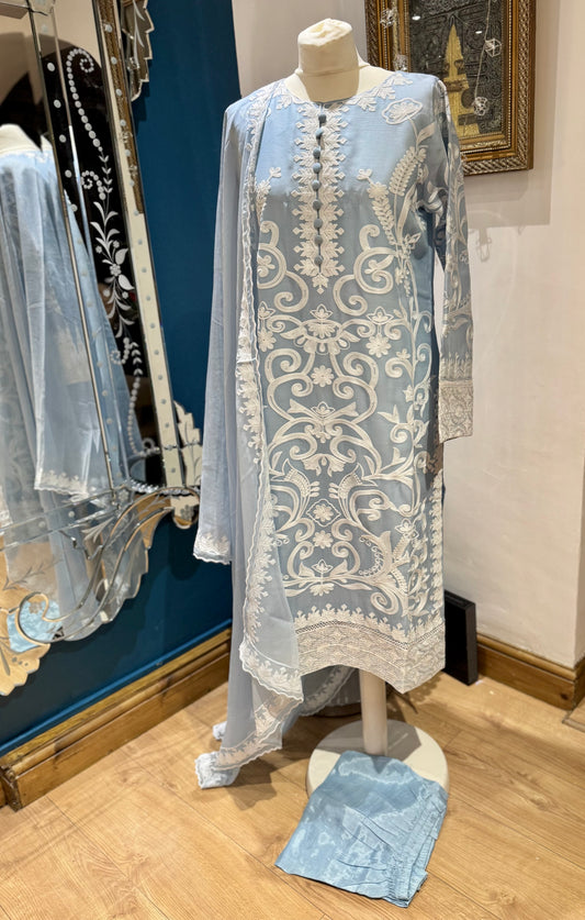 Masroor Chiffon 3 piece ready to wear traditional heavy thread work embroidery suit