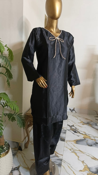 Kalpana 3 piece ready to wear Farshi shalwar silk outfit with Ruffle Duppatta women wear