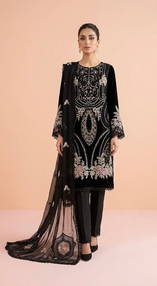 GULNOOR Luxury classy BLACK Chiffon 3D Heavy work 3 piece ready to wear traditional embroidered asian stylish womenswear outfit