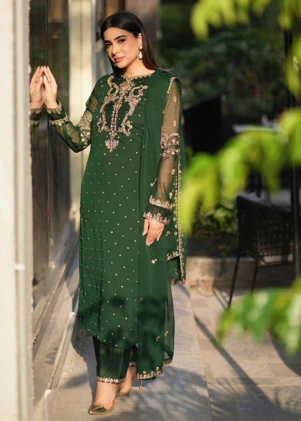 SABEEN luxury chiffon Embroidered womenswear 3 piece ready to wear suit (Watch video)