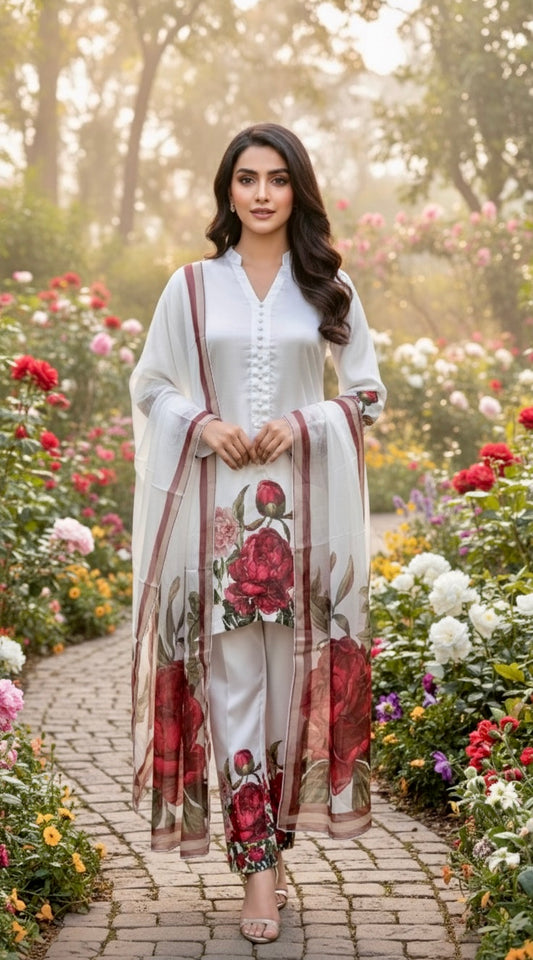 Nayyar 3 piece ready to wear Digital printed outfit