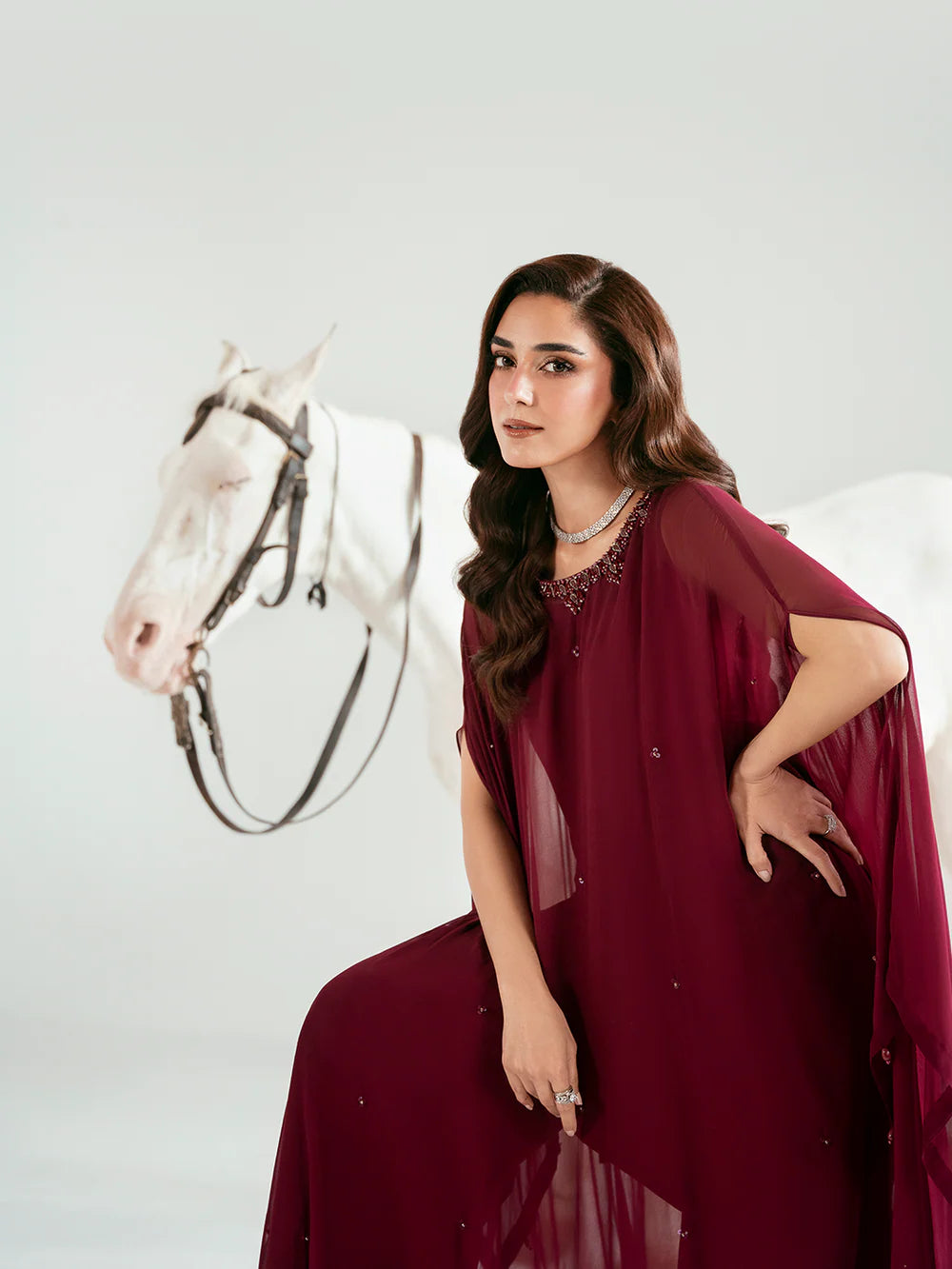 Rose Luxury classy style Cape outfit ready to wear modern embroidered asian stylish womenswear outfit