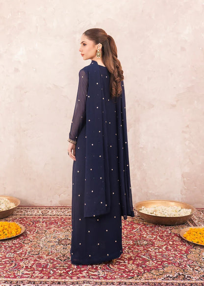 LULU (Blue) Slit style chiffon (watch video) Embroidered womenswear 3 piece ready to wear suit