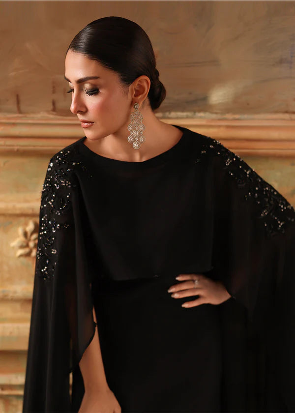 HUMA Luxury classy style Chiffon Flared Maxi with cape 2 piece ready to wear traditional embroidered asian stylish womenswear outfit