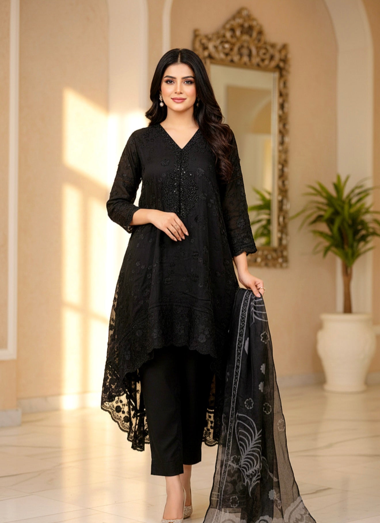 Kawal Luxury classy Chiffon 3 piece ready to wear High-Low Short Frock traditional embroidered asian stylish womenswear outfit