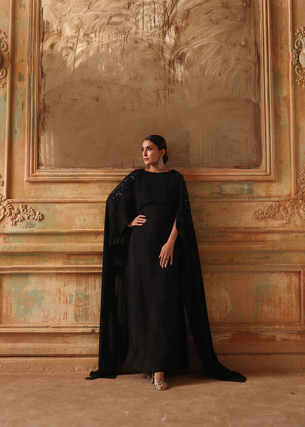 HUMA Luxury classy style Chiffon Flared Maxi with cape 2 piece ready to wear traditional embroidered asian stylish womenswear outfit