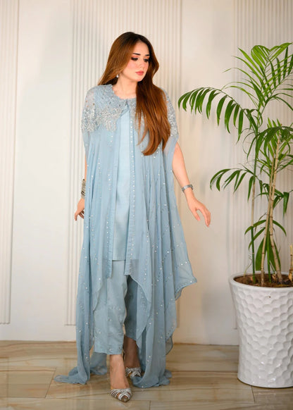 Lilly Hand Embellished Chiffon Cape style womenwear - Ready to wear