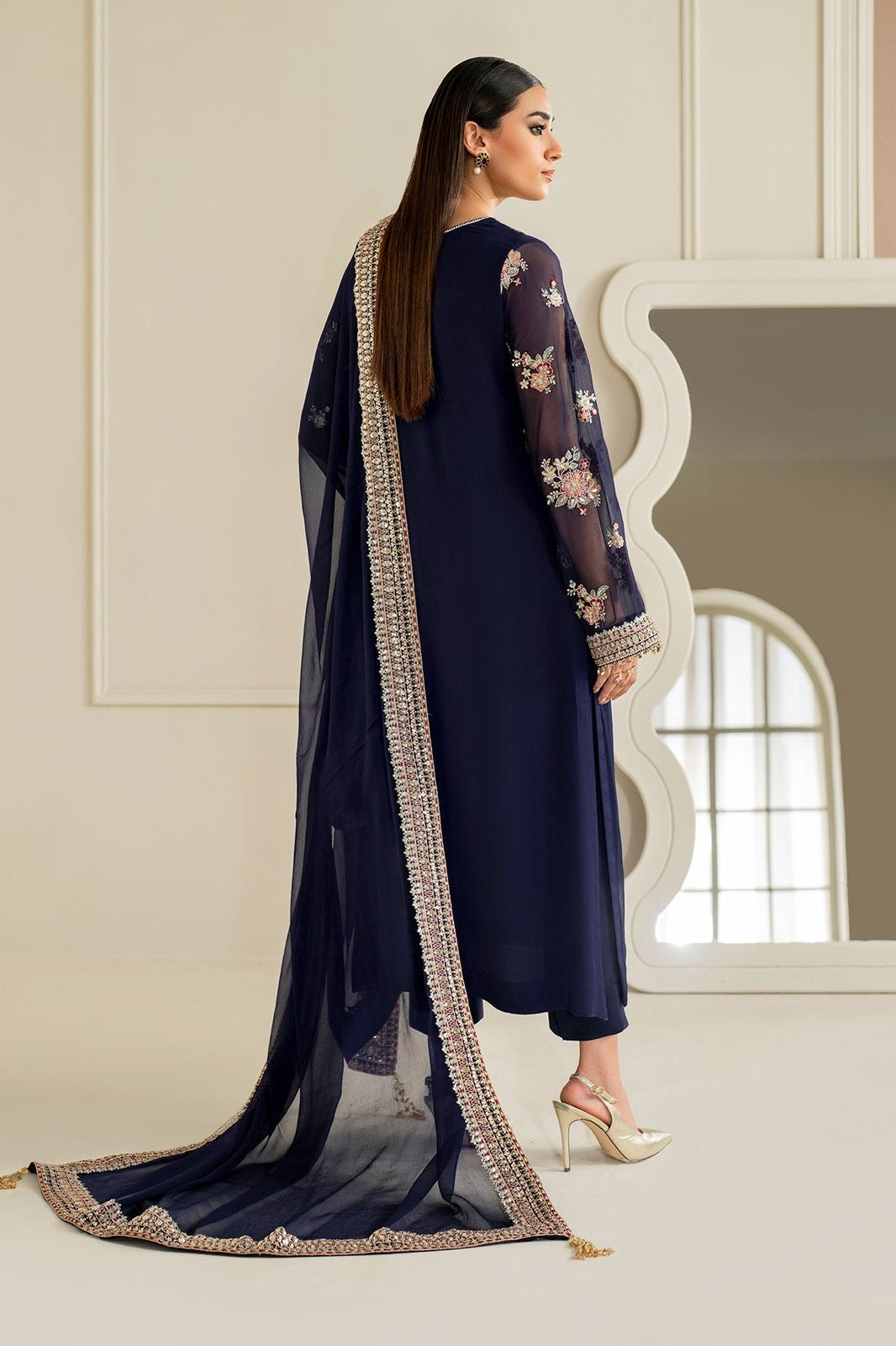 Robina Luxury Blue classy Chiffon Heavy embroidered Neckline 3 piece ready to wear traditional embroidered asian stylish womenswear outfit - Watch video