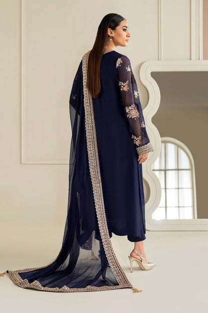 Robina Luxury Blue classy Chiffon Heavy embroidered Neckline 3 piece ready to wear traditional embroidered asian stylish womenswear outfit - Watch video