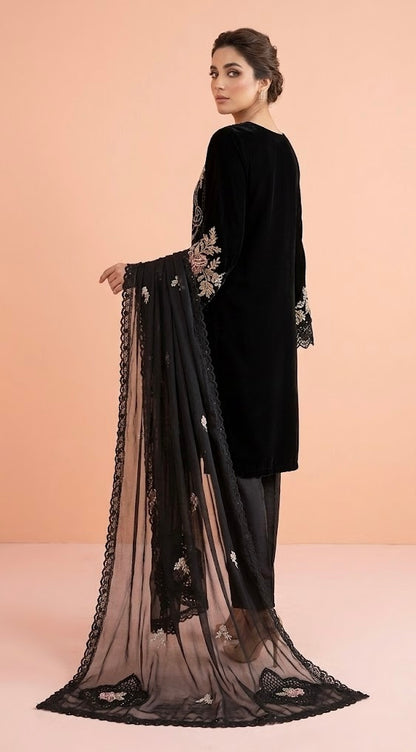 GULNOOR Luxury classy BLACK Chiffon 3D Heavy work 3 piece ready to wear traditional embroidered asian stylish womenswear outfit