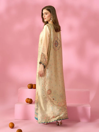 Zariya-e-Noor Printed Silk Kaftan With Hand Crafted Adda Work Ready to Wear Pakistani Festive Party Wear Women's Outfit