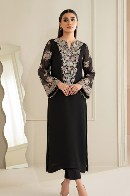 Humara Luxury BLACK classy Chiffon Heavy embroidered Neckline 3 piece ready to wear traditional embroidered asian stylish womenswear outfit - (Watch video)