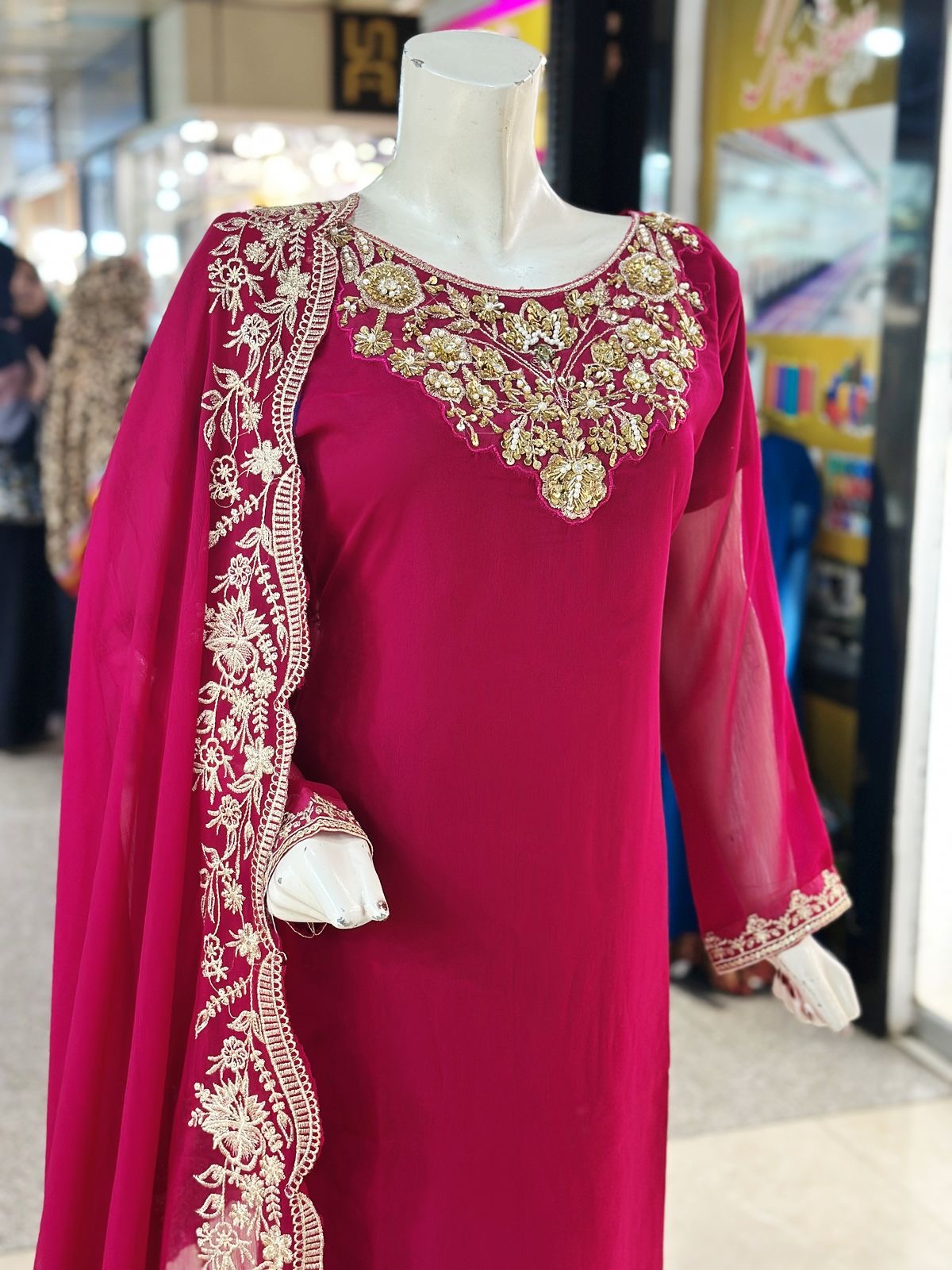 Queen Heavy Handwork Neck Chiffon 3 piece ready to wear traditional suit