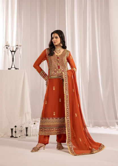 SAHILA Luxury classy style Chiffon 3 piece ready to wear traditional embroidered asian suit stylish womenswear outfit