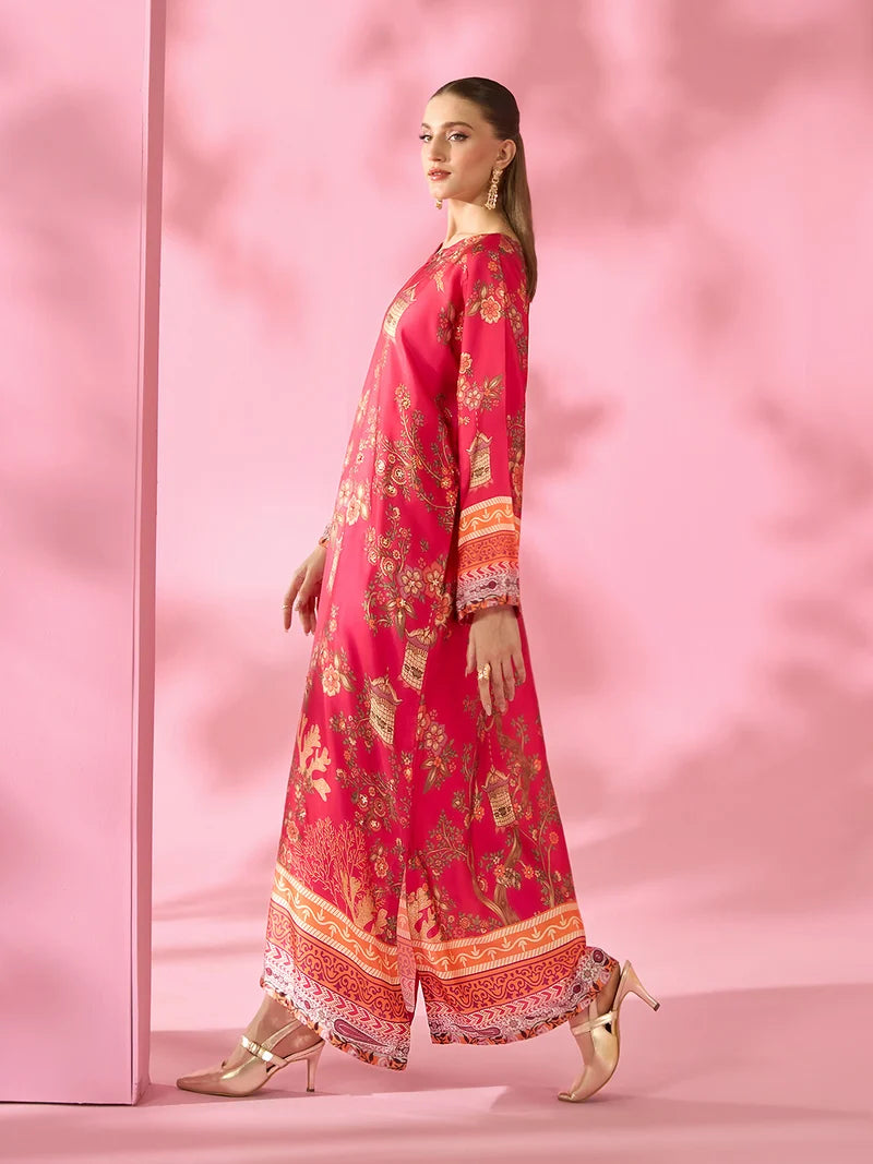 Meherbaan Luxe Printed Silk Kaftan With Hand Crafted Adda Work Ready to Wear Pakistani Festive Party Wear Women's Outfit