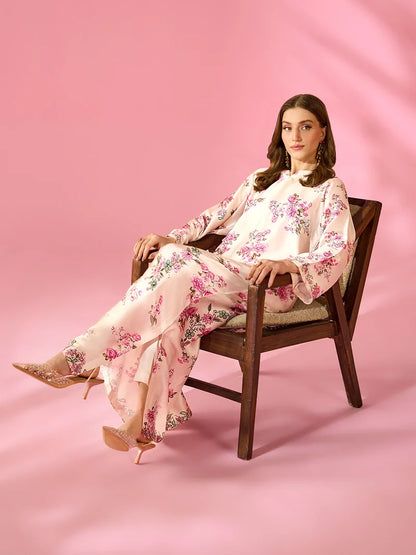 Adaa-e-Zarqa Printed Silk Kaftan With Hand Crafted Adda Work Ready to Wear Pakistani Festive Party Wear Women's Outfit