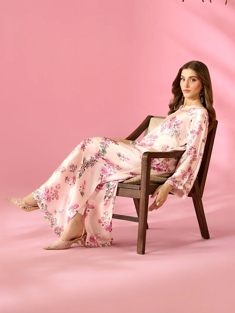 Adaa-e-Zarqa Printed Silk Kaftan With Hand Crafted Adda Work Ready to Wear Pakistani Festive Party Wear Women's Outfit