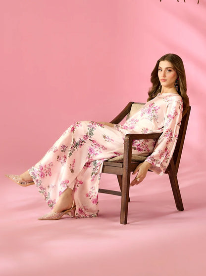 Adaa-e-Zarqa Printed Silk Kaftan With Hand Crafted Adda Work Ready to Wear Pakistani Festive Party Wear Women's Outfit