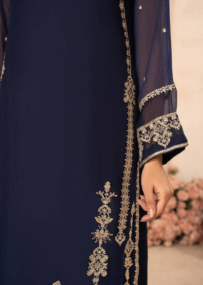 Noor-e-Rang Embroidered Blue Chiffon Long Shirt Sharara Suit Ready to Wear Pakistani Festive Party Wear Women's Outfit