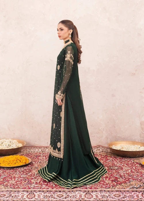 Rang-e-Mehfil Embroidered Dark Green Chiffon Flared Lehenga Suit Ready to Wear Pakistani Festive Party Wear Women's Outfit
