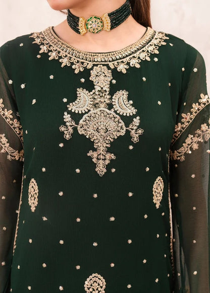 Rang-e-Mehfil Embroidered Dark Green Chiffon Flared Lehenga Suit Ready to Wear Pakistani Festive Party Wear Women's Outfit