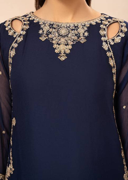 Noor-e-Rang Embroidered Blue Chiffon Long Shirt Sharara Suit Ready to Wear Pakistani Festive Party Wear Women's Outfit