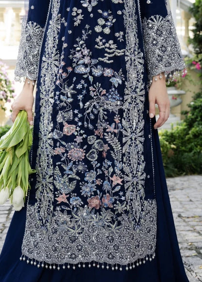 AGHA JAAN Luxury Navy Blue Embroidered Net Long Shirt Lehenga Suit Ready to Wear Pakistani Festive Party Wear Women's Outfit