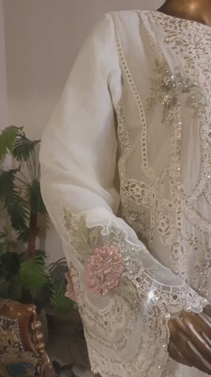 NOOR JAHAN Luxury classy Chiffon 3D Heavy work 3 piece ready to wear traditional embroidered asian stylish womenswear outfit - (Watch video)