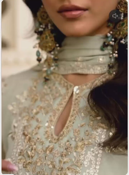 ZAHRA Luxury classy Slit style Chiffon 3 piece ready to wear traditional embroidered asian suit stylish womenswear outfit (Watch video) SHIRT LENGTH 47”-48”