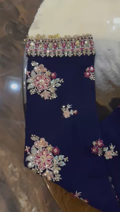 Robina Luxury Blue classy Chiffon Heavy embroidered Neckline 3 piece ready to wear traditional embroidered asian stylish womenswear outfit - Watch video